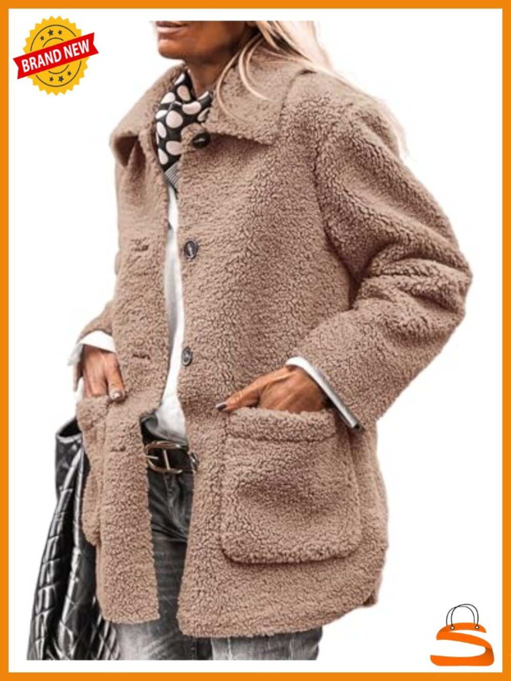 Faux Fur Sherpa Fleece Coat Winter Warm Button Down Overcoat